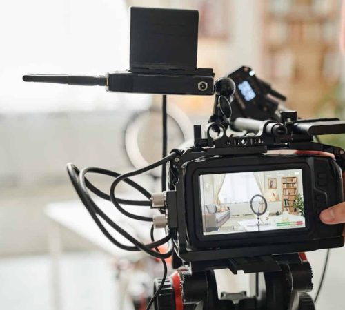 Quality videography camera setup with accessories for professional filming.